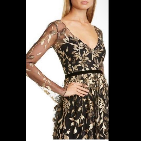 Marchesa Metallic Gold Leaf Gown - Picture 3 of 10